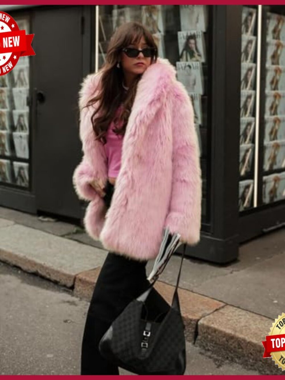 Womens Long Faux Fur Coat Fluffy Jacket Lapel Winter Wrap - Picture 5 of 5